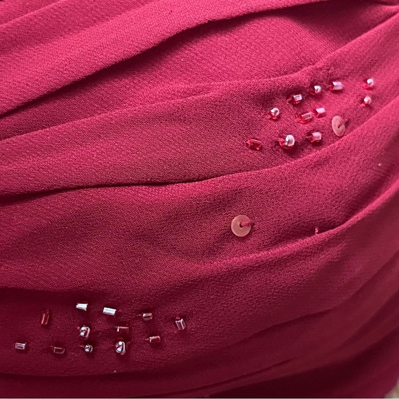 Bill Levkoff Red Strapless Pleated Formal Gown Size 12 Bridesmaid Prom Dress - Picture 8 of 10